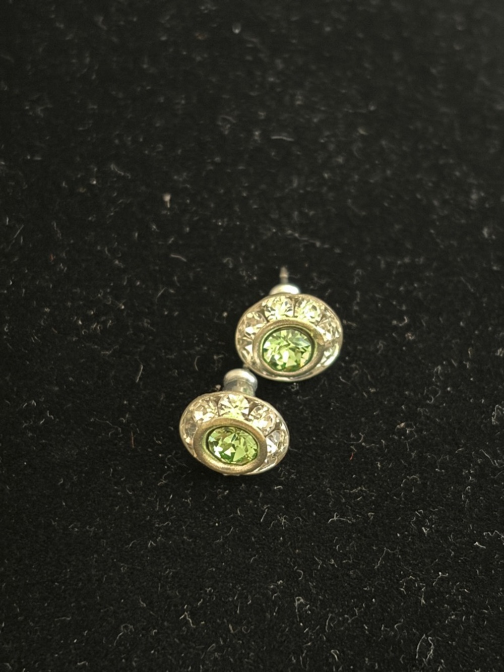 New Silver Stud Earrings with Green Gemstone Accent
